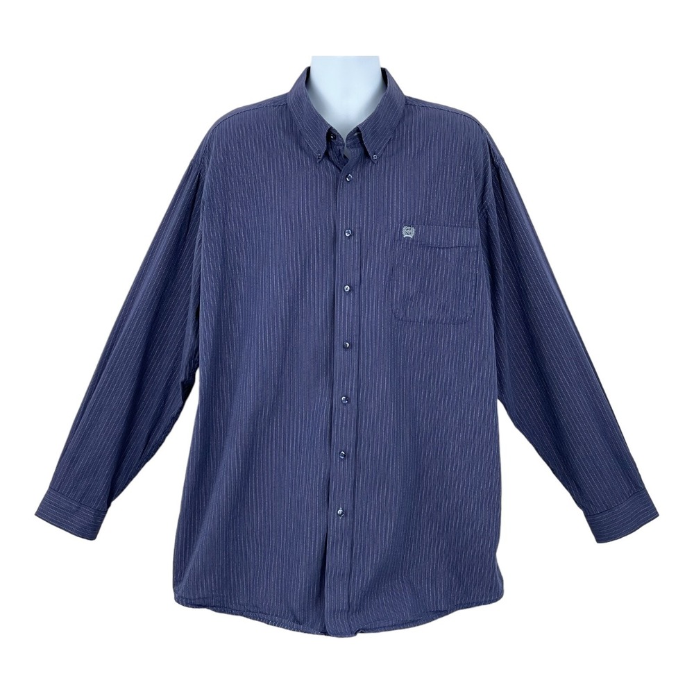 CINCH Shirt Mens 2XL Blue Striped Long Sleeve 100% Cotton Embroidered Logo
